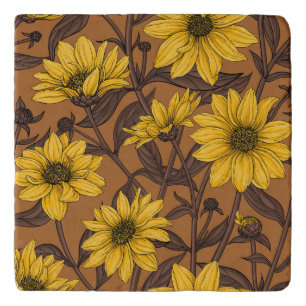 Sunroot, wild sunflower in yellow and brown trivet