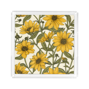 Sunroot, wild sunflower on off white acrylic tray