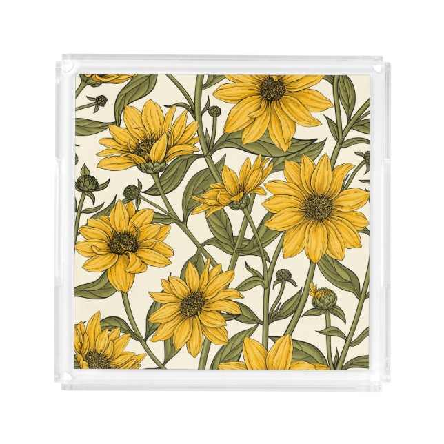 Sunroot, wild sunflower on off white acrylic tray (Front)