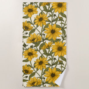 Sunroot, wild sunflower on off white beach towel