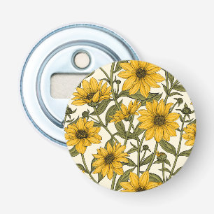 Sunroot, wild sunflower on off white bottle opener