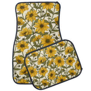 Sunroot, wild sunflower on off white car floor mat