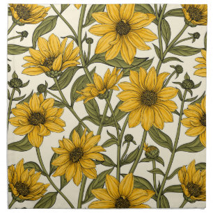 Sunroot, wild sunflower on off white cloth napkin