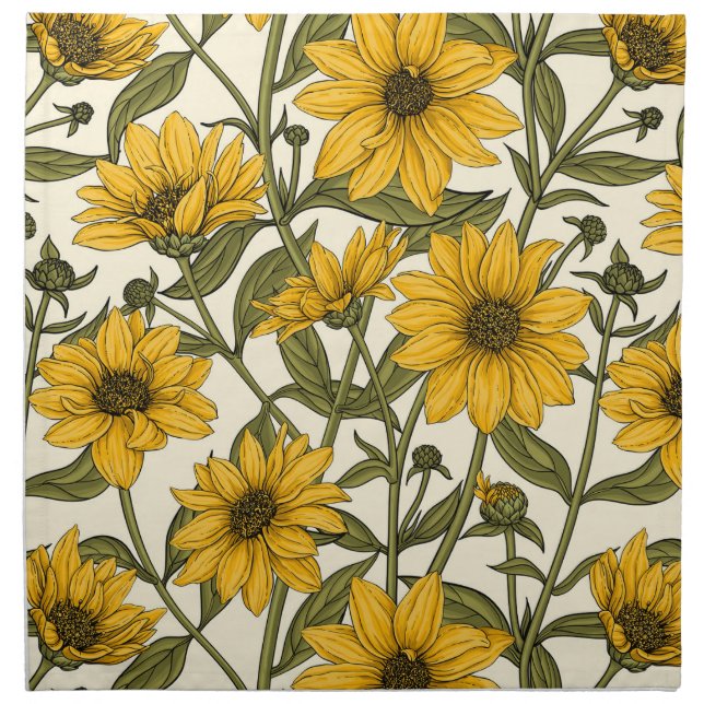 Sunroot, wild sunflower on off white cloth napkin (Front)