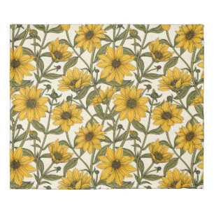 Sunroot, wild sunflower on off white duvet cover
