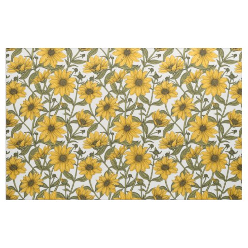 Sunroot, wild sunflower on off white fabric