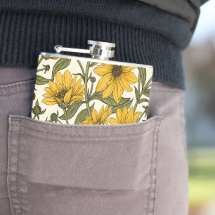 Sunroot, wild sunflower on off white flask