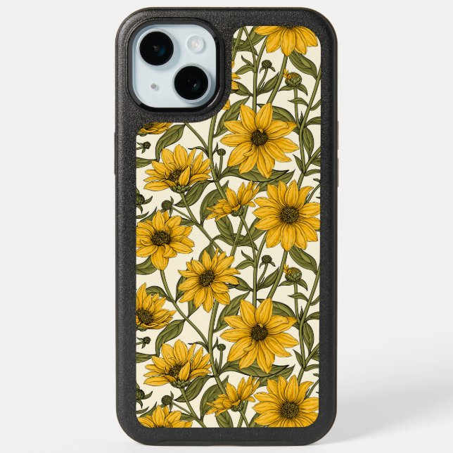 Sunroot, wild sunflower on off white iPhone 15 plus case (Back)