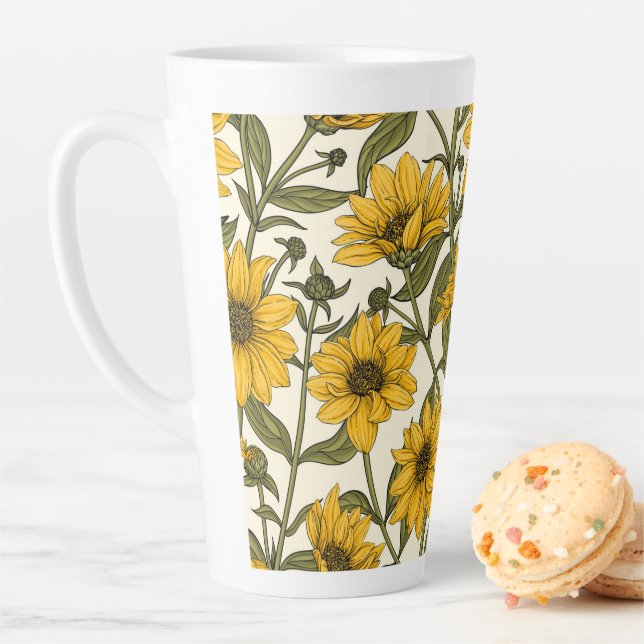Sunroot, wild sunflower on off white latte mug (In Situ)