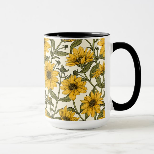 Sunroot, wild sunflower on off white mug (Right)