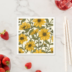 Sunroot, wild sunflower on off white napkins
