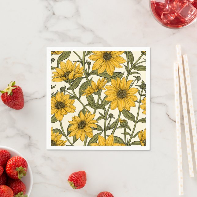 Sunroot, wild sunflower on off white napkins (Insitu)