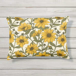 Sunroot, wild sunflower on off white outdoor pillow