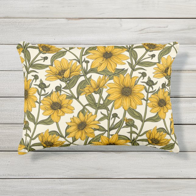 Sunroot, wild sunflower on off white outdoor pillow (Front)