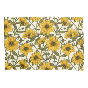 Sunroot, wild sunflower on off white pillow case