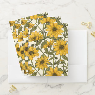 Sunroot, wild sunflower on off white pocket folder
