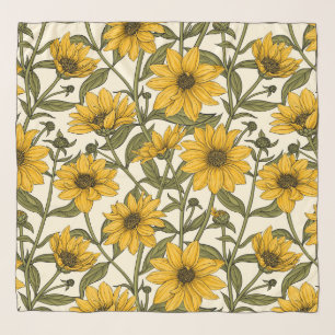 Sunroot, wild sunflower on off white scarf