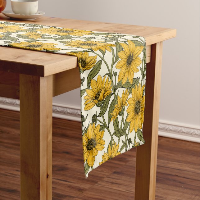 Sunroot, wild sunflower on off white short table runner (In Situ)