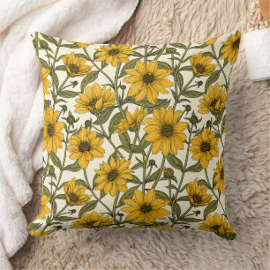 Sunroot, wild sunflower on off white throw pillow