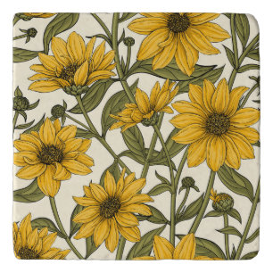 Sunroot, wild sunflower on off white trivet
