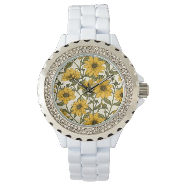 Sunroot, wild sunflower on off white watch (Front)