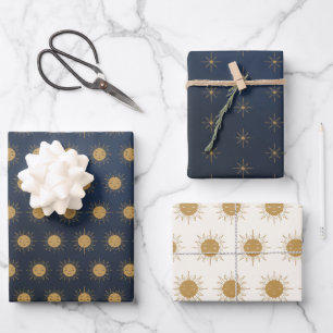 suns and stars wrapping paper sheets