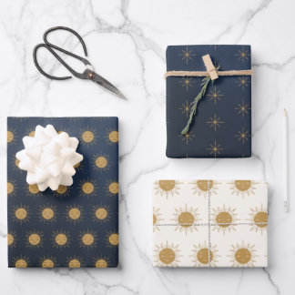 suns and stars wrapping paper sheets