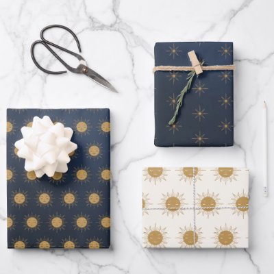 suns and stars wrapping paper sheets