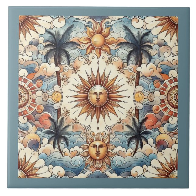 Sun's in Paradise (with border) Ceramic Tile (Front)