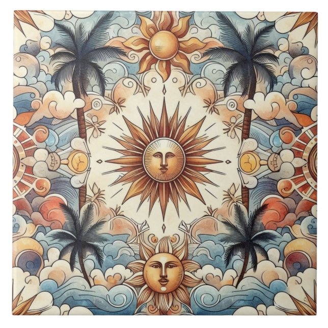 Sun's in Paradise (without border) Ceramic Tile (Front)