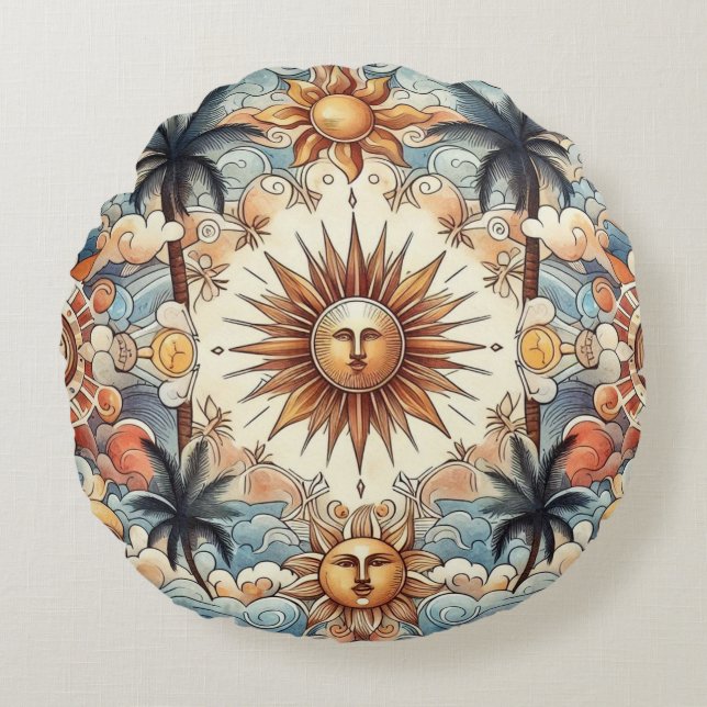 Sun's in Paradise (yellow ochre back) Round Pillow (Front)