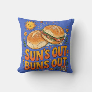 Sun's Out Buns Out Cheerful Retro Summer Design Throw Pillow