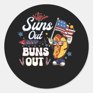 Suns Out Buns Out Funny Hot Dog Patriotic USA 4th Classic Round Sticker