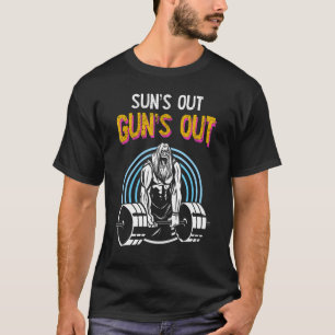 Sun's Out Guns Out Barbell Men Women Bodybuilding T-Shirt