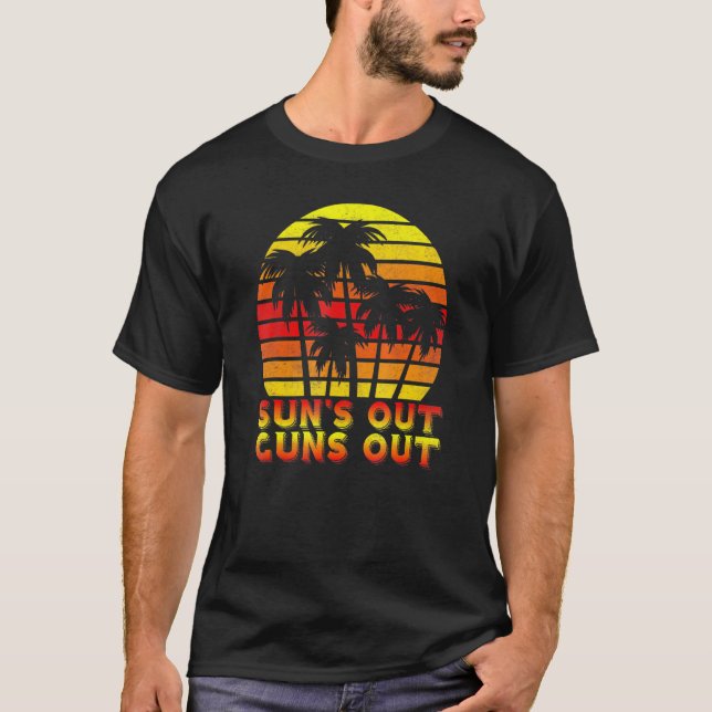 Suns Out Guns Palm Beach Retro 80s Summer Vacation T-Shirt (Front)