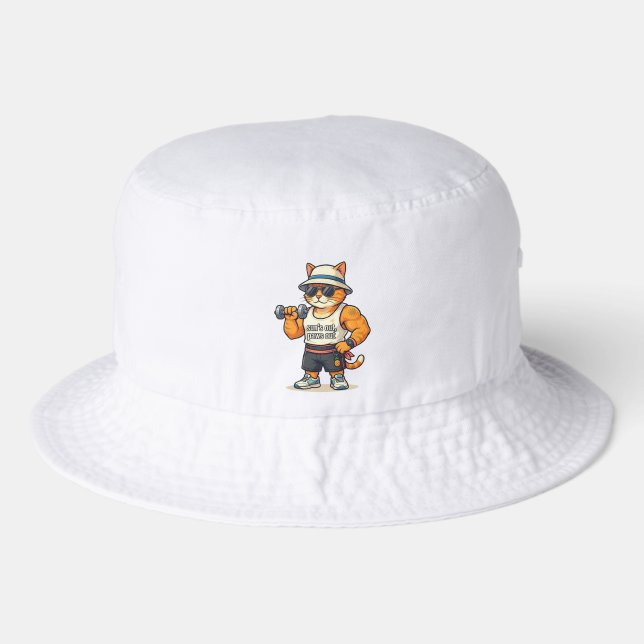 Sun's Out Paws Out - Funny Gym Cat Dad Bucket Hat (Front)