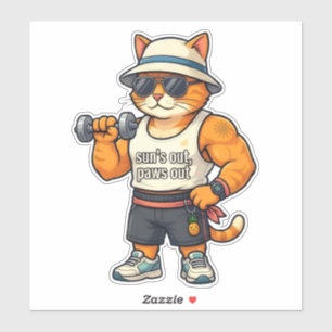 Sun's Out Paws Out - Funny Gym Cat Dad Sticker