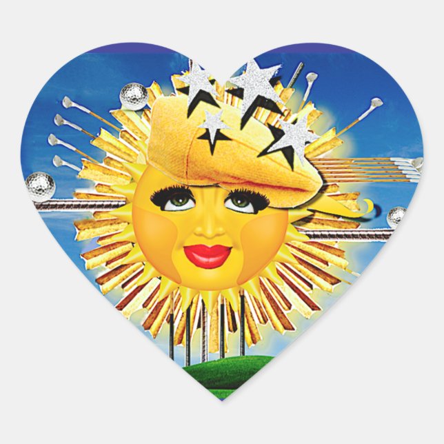 SUNS! SUNSHINE! SUNNY DAY OF GOLF! HEART STICKER (Front)
