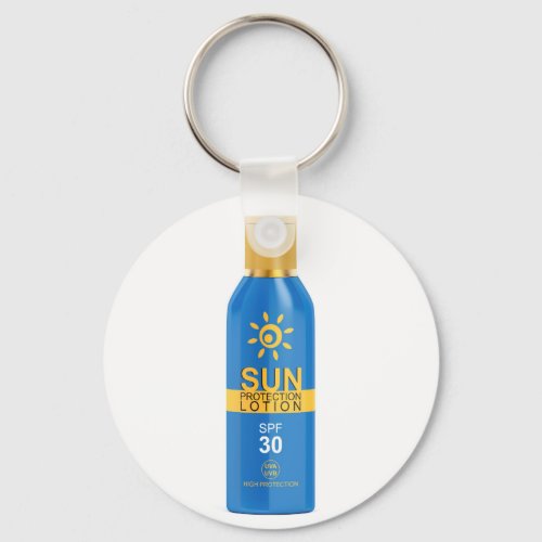 Sunscreen lotion on white keychain