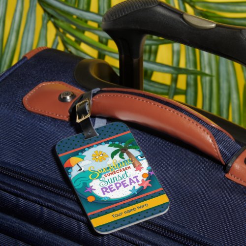Sunscreen Suntan Travel Beach Palm Tree Sunset Luggage Tag