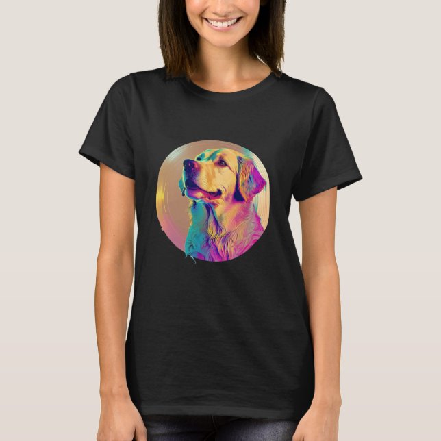 Sunset 80s Retrowave Golden Retriever with Aesthet T-Shirt (Front)
