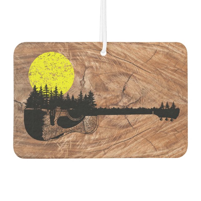 Sunset Acoustic Guitar - Rustic Wood Air Freshener (Front)