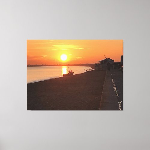 Sunset Across Hythe Bay Kent with Fishing Boats Canvas Print