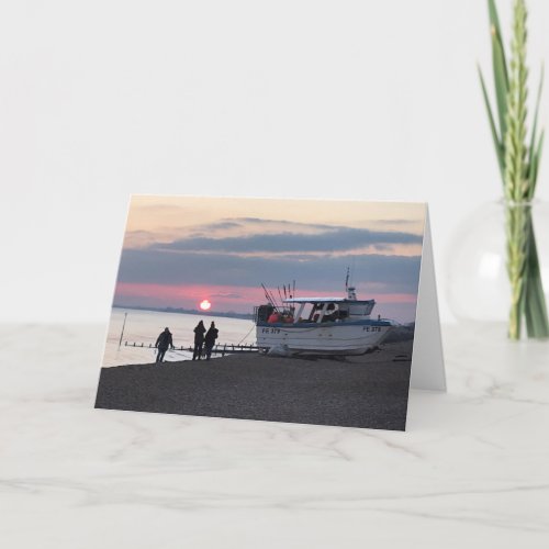 Sunset Across Hythe Bay Kent with Fishing Boats Card