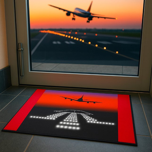 Sunset Airplane Approach Runway Lights Aviation  Doormat (Creator Uploaded)