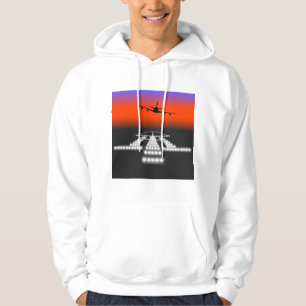 Sunset Airplane Approach Runway Lights Aviation Hoodie