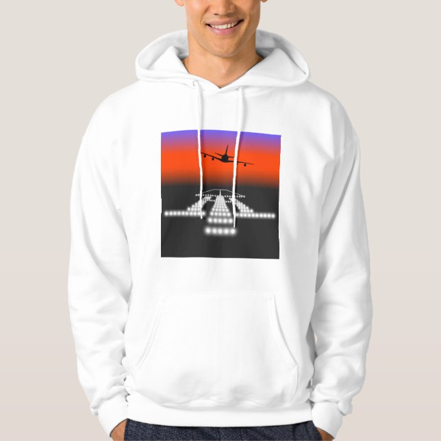 Sunset Airplane Approach Runway Lights Aviation  Hoodie (Front)