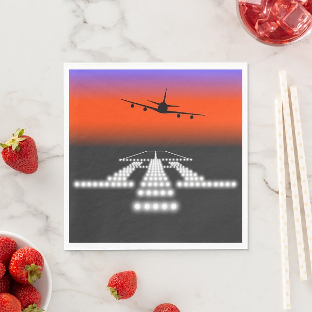 Sunset Airplane Approach Runway Lights Aviation  Napkins (Creator Uploaded)