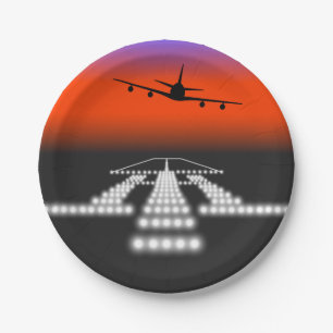 Sunset Airplane Approach Runway Lights Aviation  Paper Plates