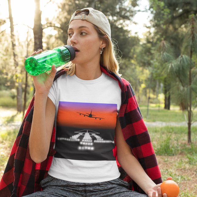 Sunset Airplane Approach Runway Lights Aviation  T-Shirt (Creator Uploaded)